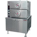 Crown EC-2 electric steaming compartment cooker with two round-handle doors on a stainless cabinet base, 16 pan capacity