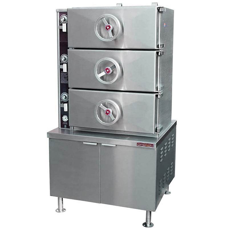 Crown EC-3 Electric Steaming Compartment Cooker with Cabinet Base - 24 Pan Capacity-Phoenix Food Equipment