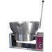 Crown ECTRS-16 electric countertop tilting skillet, 16 gallon, round stainless steel pan tilted forward with long handle