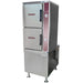 Crown ECX-10-24 electric steaming cabinet with two stacked compartments on a stainless steel cabinet base, 10 pan capacity