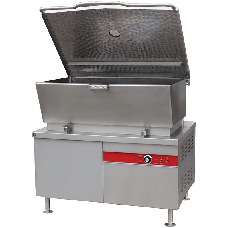 Crown GMTS-40 natural gas or propane hydraulic tilting skillet, 40 gallon, stainless pan with vented lid and red controls