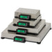 Detecto APS Series retail POS scales stacked in four platform sizes from 15 lb to 250 lb capacity, each with LCD display