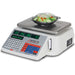 Detecto DL Series price computing scale with built-in printer, low-profile model weighing a packaged salad