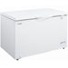 Duracold CF-60 61-inch white storage chest freezer with solid lid closed and recessed handle, angled front view