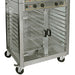 Equipex RE-2 electric chicken rotisserie warmer for RBE-25, stainless steel with glass doors and racks, close-up