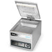 Eurodib Atmovac ARCTIC11 stainless steel tabletop chamber vacuum sealer with clear acrylic lid open, angled view