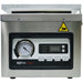 Eurodib Atmovac DIABLO12 stainless steel chamber vacuum sealer, front close-up of vacuum gauge and digital controls