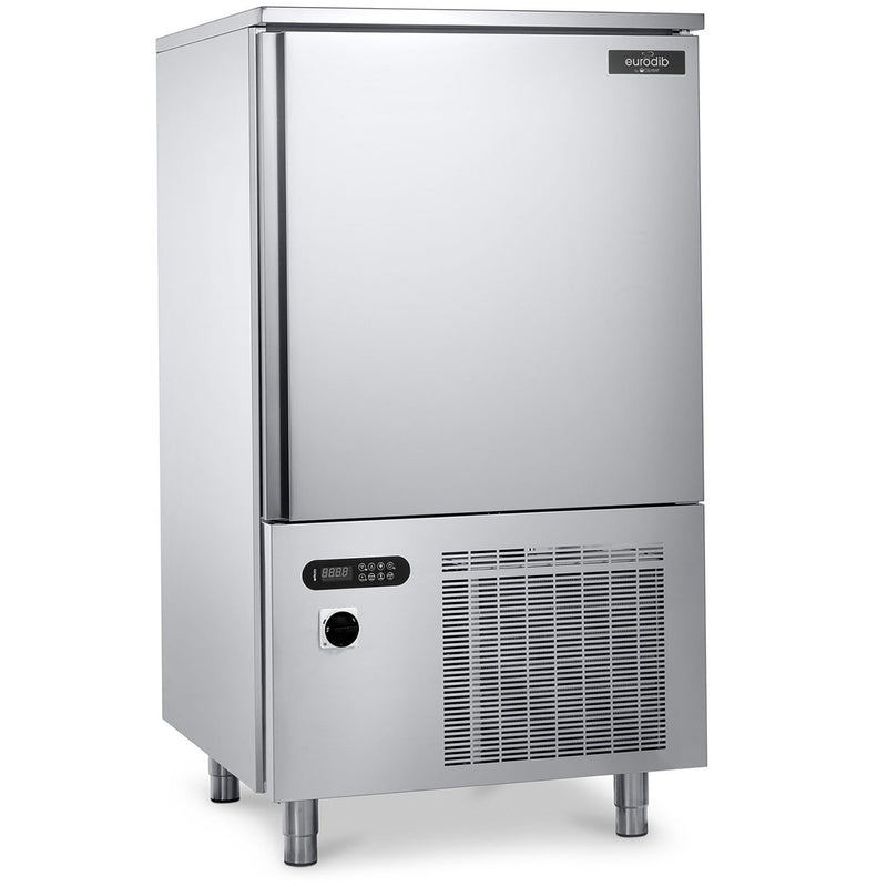 Eurodib BCB-15US stainless steel reach-in blast chiller/freezer with solid door and bottom compressor grille, angled