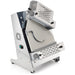 Eurodib P-ROLL-320/2+ double pass stainless steel dough sheeter with 13-inch rollers and side motor vent, angled view