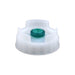 FIFO dispensing cap in white plastic with a green valve fitted in the centre, for FIFO squeeze bottles