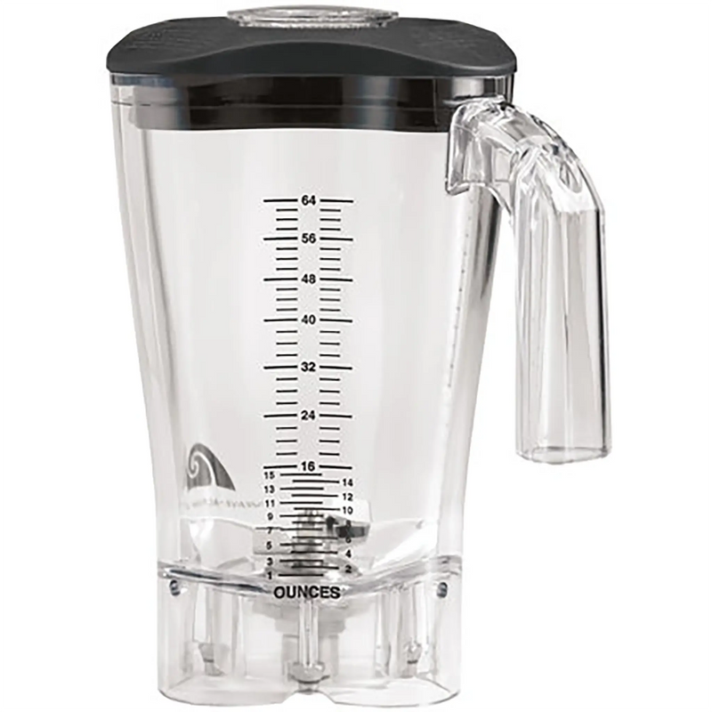 Hamilton Beach 6126-650R extra 1.8L blender container in clear plastic with black lid, handle and blade assembly