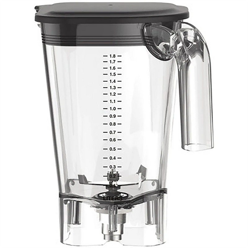 Hamilton Beach 6126-755R extra 2L blender container in clear plastic with black lid, clear handle and blade assembly
