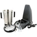 Hamilton Beach HBF1100SR Expeditor blender disassembled showing base, stainless container, lid and splash guard