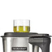 Hamilton Beach HBF510 Expeditor blender, close-up of the stainless steel container lid with a clear filler cap
