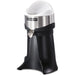 Hamilton Beach HCJ967 electric citrus juicer with black base, stainless steel cone housing and white lid, side view