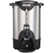 Hamilton Beach HCU040S insulated 40 cup coffee/tea percolator in stainless steel with black base and lid, front