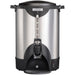 Hamilton Beach HCU075S insulated 75 cup coffee/tea percolator in stainless steel with black base, front view
