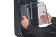 Hamilton Beach HMD1000 heavy-duty MixStation drink mixer, hands removing the clear splash shield for cleaning