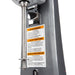 Hamilton Beach HMD200 series drink mixer, close-up of the stainless spindle, agitator and safety warning labels