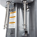 Hamilton Beach HMD400 triple-spindle drink mixer, close-up of the stainless steel spindles and cup holders