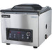 Hamilton Beach HVC406 chamber vacuum sealing machine in stainless steel with clear lid and digital panel, front