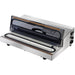 Hamilton Beach HVS400R out of chamber vacuum sealer with lid open showing the seal bar and gasket, angled