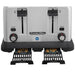 Hamilton Beach 24855 commercial 4 slot pop-up toaster, front view with both slide-out black crumb trays pulled open