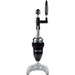 Hamilton Beach model 932 manual juicer with black lever handle, black juice cone and silver base, side view