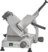Hobart Centerline EDGE10 manual aluminum meat slicer with 10-inch blade, carriage and gauge knob, angled side view