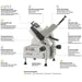 Hobart Centerline EDGE12 manual meat slicer feature diagram with labelled callouts for blade, carriage and controls