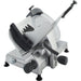 Hobart Centerline EDGE12 manual aluminum meat slicer with 12-inch blade and black pusher arm, angled front view