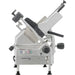 Hobart Centerline EDGE13A manual/automatic meat slicer, alternate front angled view of carriage and pusher arm