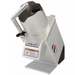 Hobart FP150 continuous feed food processor with aluminum housing, feed head and pusher handle, angled side view