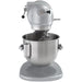 Hobart N50-60 5 qt planetary mixer, left side view showing grey motor head, stainless steel bowl and speed lever