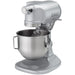 Hobart N50-60 5 qt commercial planetary mixer, grey body with stainless steel bowl and wire whip, front angled view