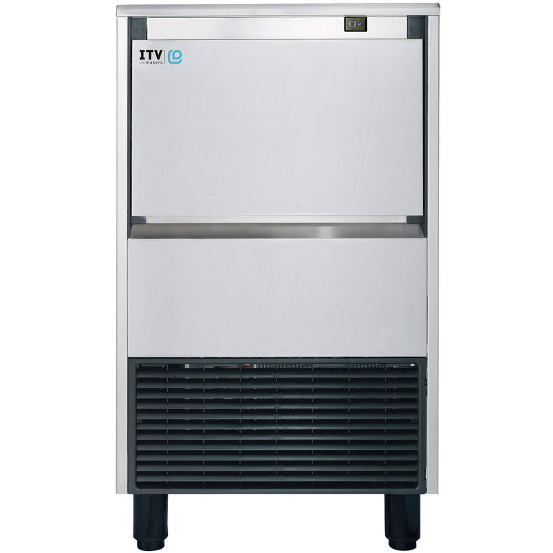 ITV SPIKA NG130 self-contained cube ice machine with 44 lb storage bin, stainless steel front, front view