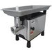 Javar MC12 size 12 electric meat grinder in stainless steel with large 27.5 x 15.3 inch feeding pan, angled view