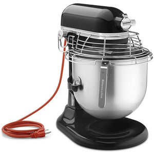 KitchenAid KSMC895OB 8 quart black commercial stand mixer with stainless steel bowl and wire bowl guard