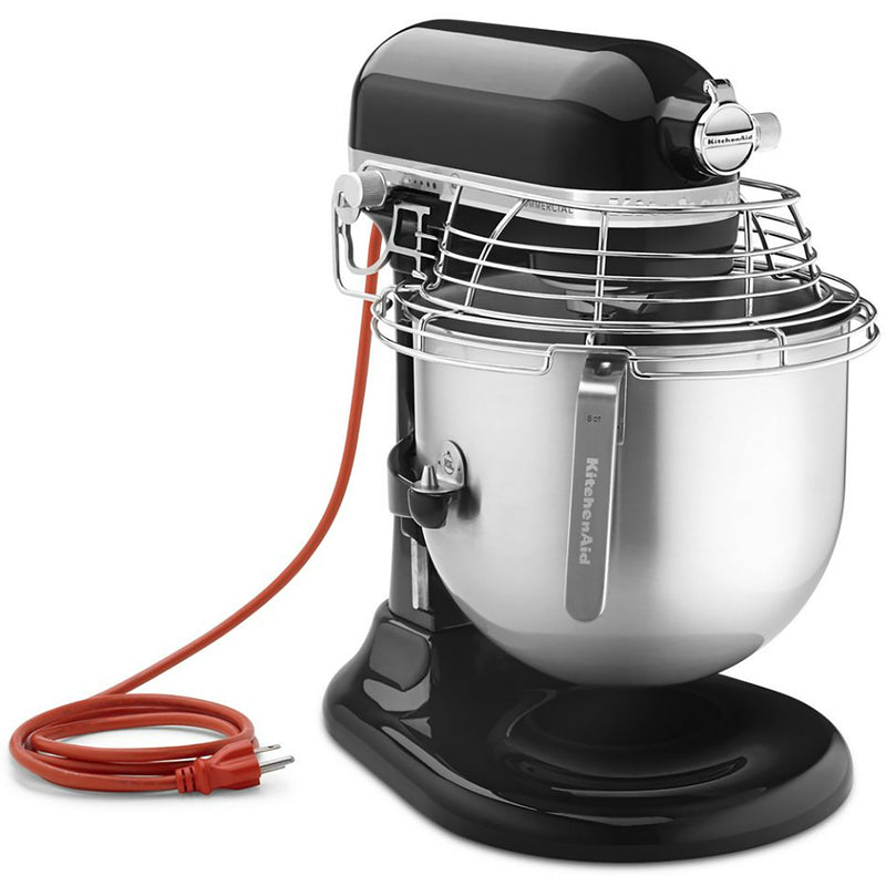 KitchenAid KSMC895OB 8 quart black commercial stand mixer with stainless steel bowl and wire bowl guard