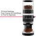 KitchenAid KCG8433BM matte black coffee grinder filled with beans, graphic noting 70 grind settings