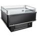 Kool-It KII-350 80-inch island display freezer or refrigerator in black with glass sides and open top, angled