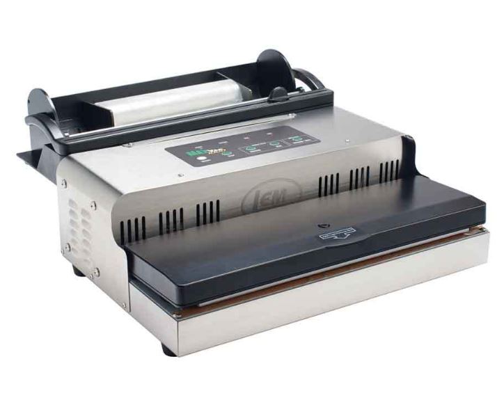 LEM 1088B MaxVac 1000 out of chamber vacuum sealer in stainless steel with bag roll holder and cutter, closed