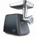 LEM 1224 size 8 residential countertop 0.75 HP meat grinder with dark grey housing and steel tray, front angle