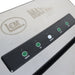 LEM 1393 MaxVac 250 out of chamber vacuum sealer, close-up of the stainless steel lid and green control buttons