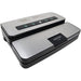 LEM 1393 MaxVac 250 out of chamber vacuum sealer with stainless steel lid, black base and handle, angled view