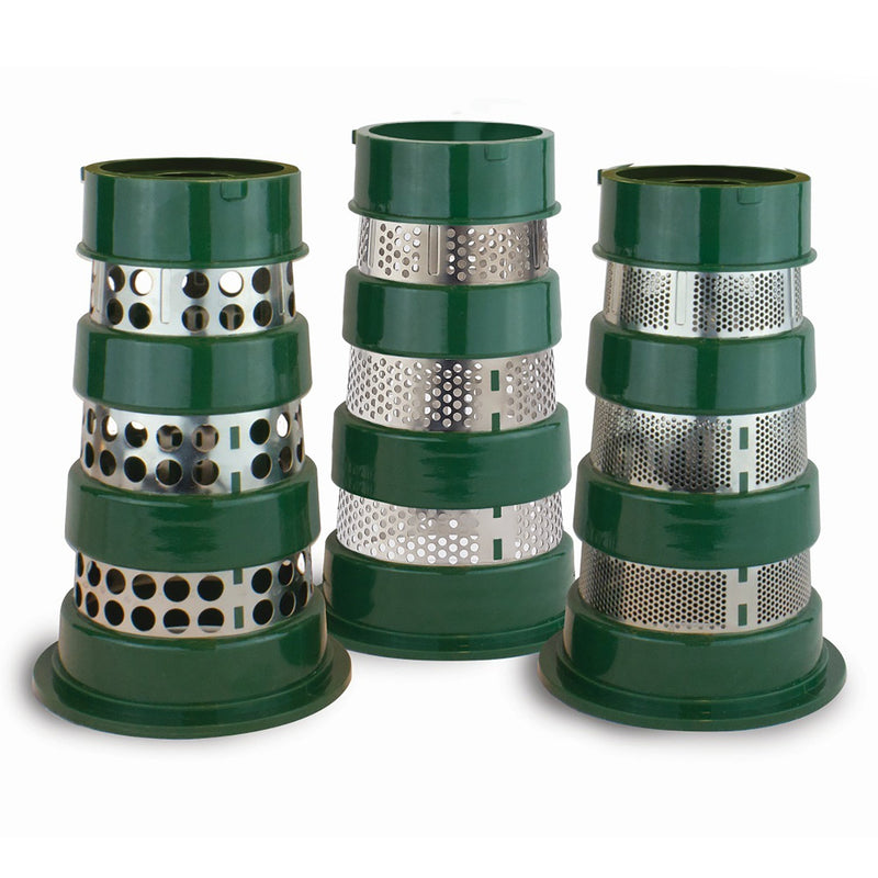LEM 1422 Big Bite juicer attachment screens, set of three stainless steel strainer screens with green end rings