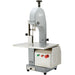 LEM 1561 table top meat saw, band saw with grey upright housing, light cutting table and base cabinet controls