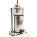 LEM 1606 Mighty Bite manual 5 lb sausage stuffer, front view of the stainless steel cylinder and white spout