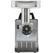 LEM 1780 size 12 Big Bite 0.75 HP stainless steel meat grinder, front view of grinder head, plate and tray