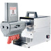 LEM 433TJ Big Bite 2 in 1 slicer tenderizer attachment mounted on a stainless grinder, slicing strips of meat